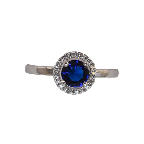 NWOT Fragrant Jewels Blue Sapphire Round Cut Halo Ring Size 7.75 US - Picture 1 of 5